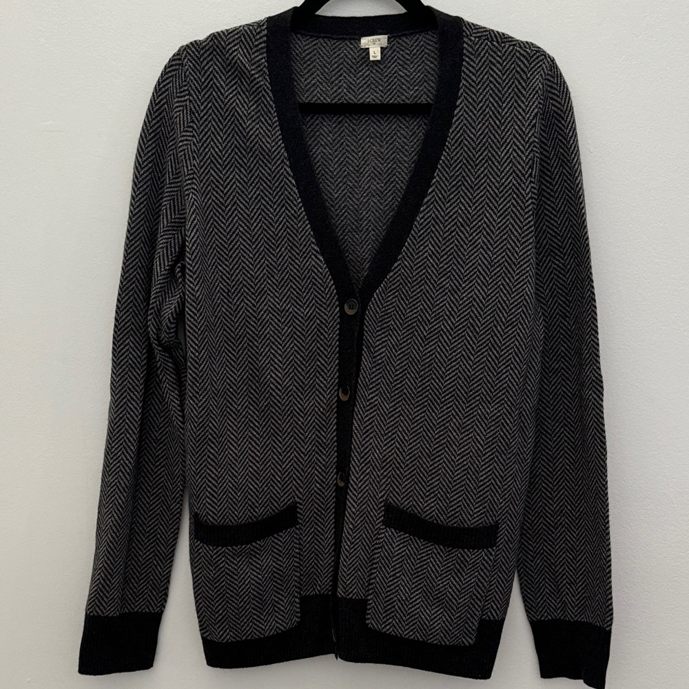 EUC J.CREW Black and Gray Herringbone Women’s Cardigan Sweater